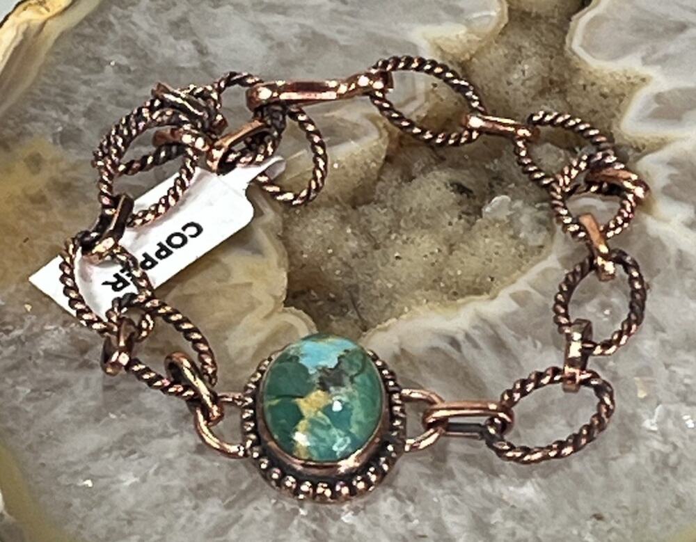 Mojave Turquoise Copper Link Chain Southwestern Bracelet 7” Handmade NEW